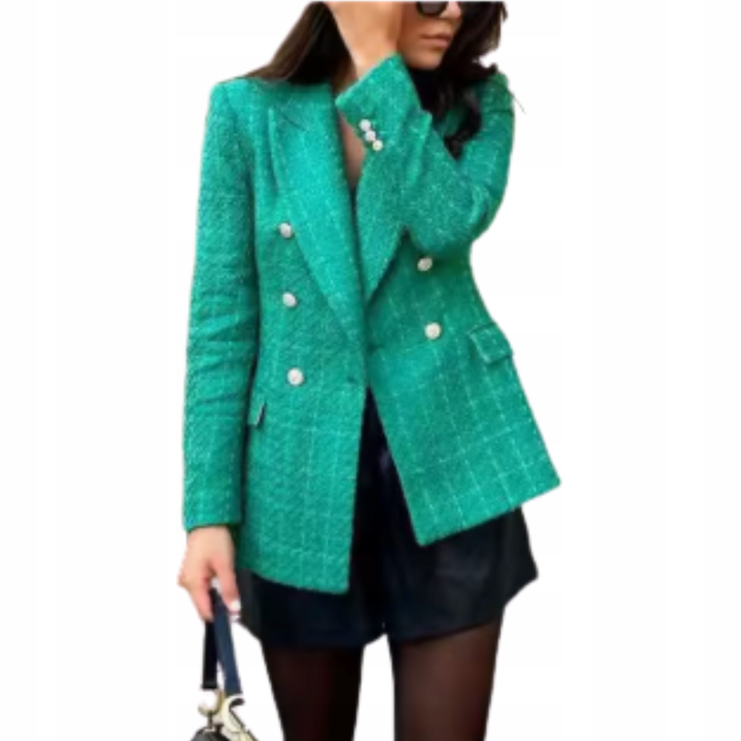 Marynarka damska jednorzędowa ozdobne guziki zielona