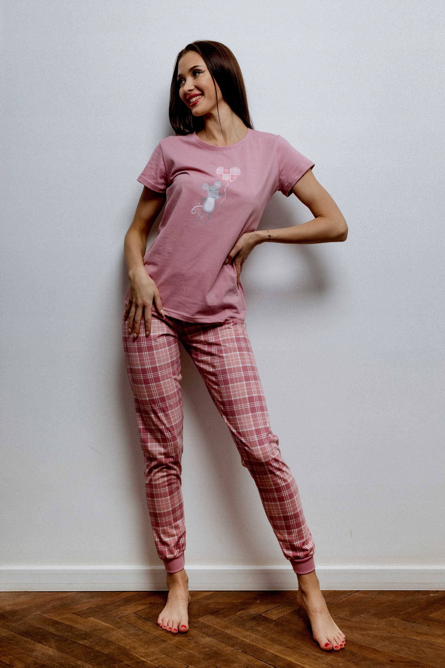 Dámské Pyžamo Kuba Myška Kostkovaná S Manžetami XL