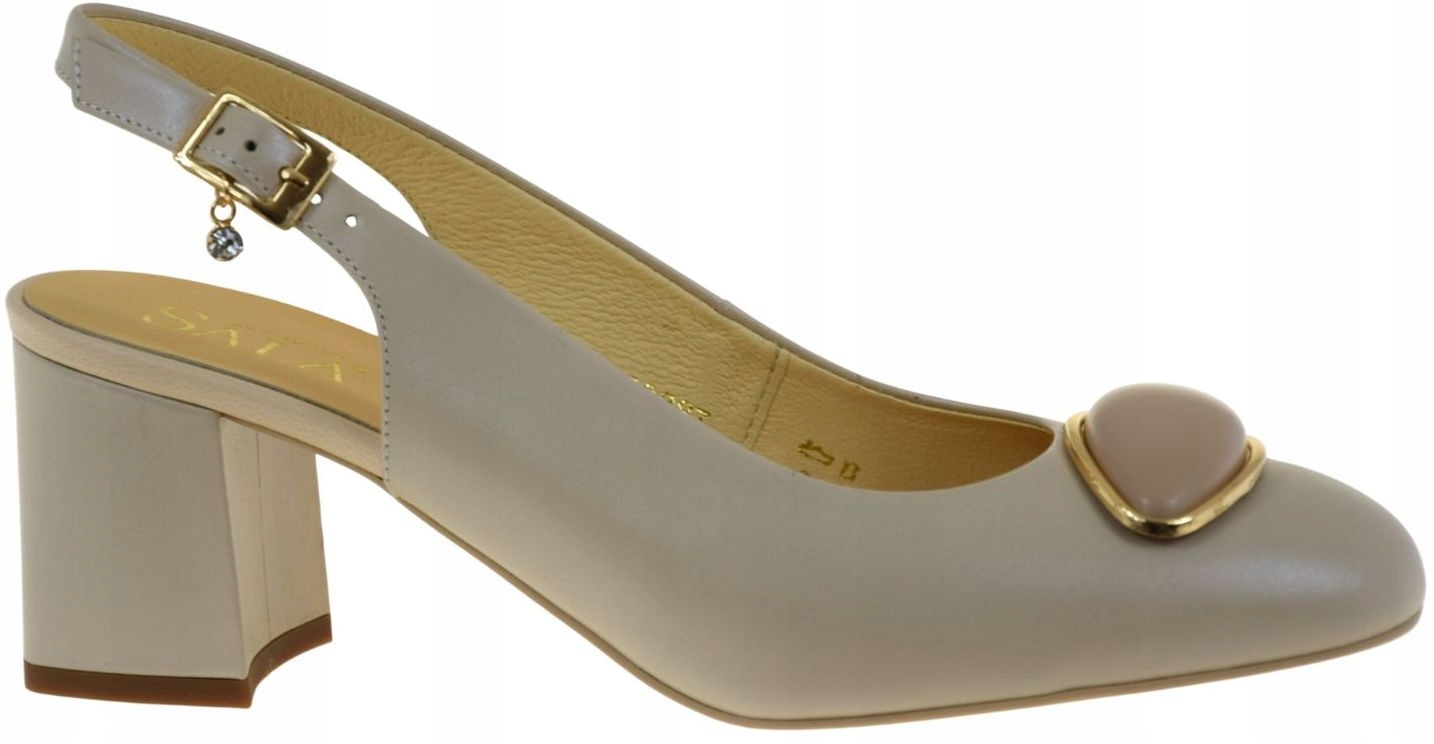 Béžové dámské lodičky slingback kůže na podpatku 6 cm Sala 20887 Béžová VEL.39