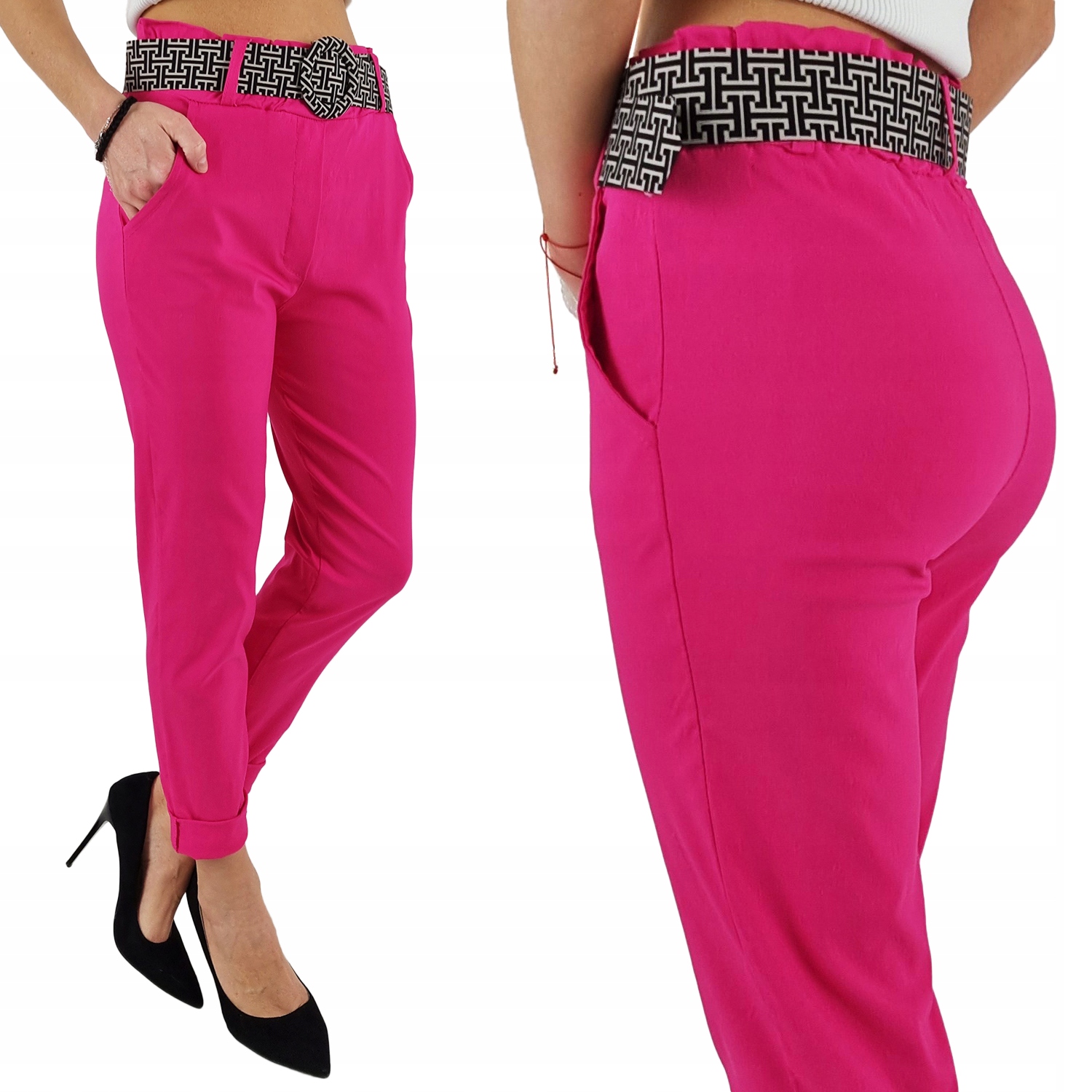 #ELASTYCZNE - SPODNIE - DAMSKIE - W GUMKĘ - PASEK#