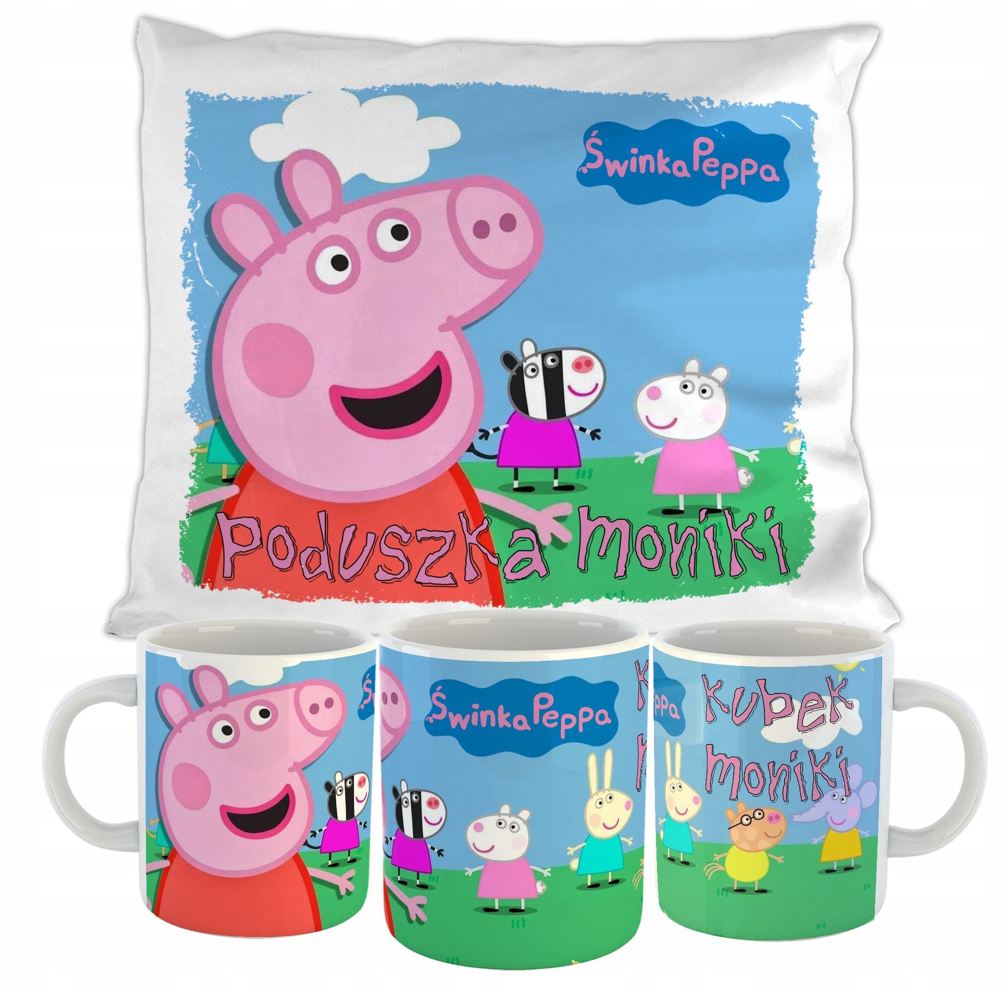 

Świnka Peppa zestaw kubek poduszka Imię