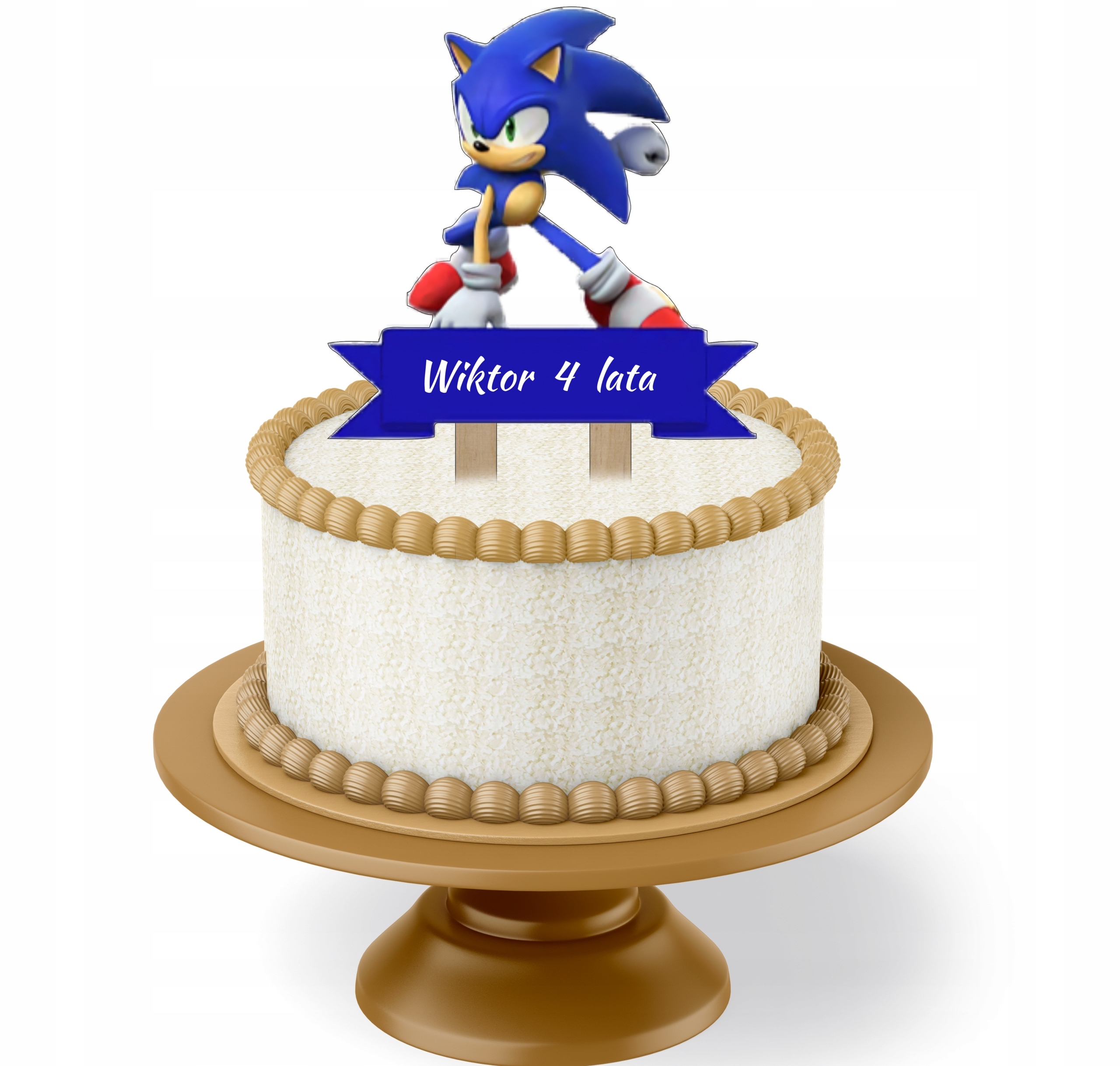 DWUSTRONNY KOLOROWY TOPPER NA TORT SONIC Z IMIENIEM I WIEKIEM