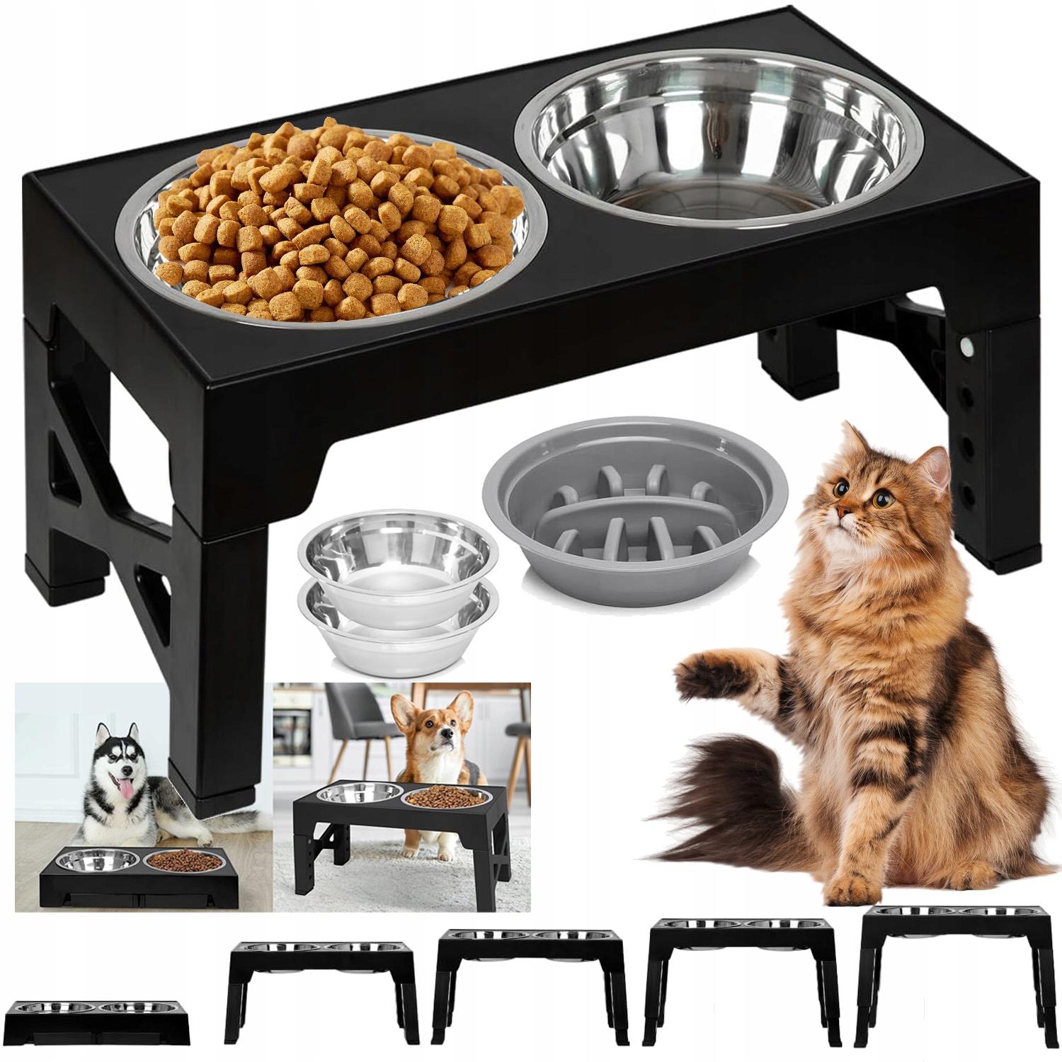 Levně Miska Misky Na Stojanu Na Krmivo Voda Nastavitelná 2V1+ Zpomalovací