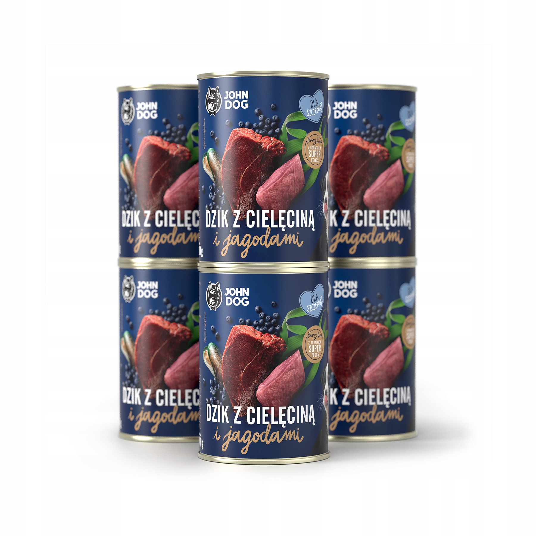 Levně John Dog štěně divoké telecí maso borůvky 6x400 g