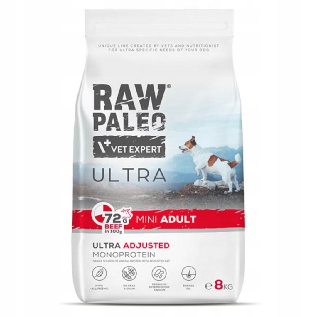Raw Paleo Ultra Beef Adult Mini 8kg Karma z Wołowiną Dla Psów Ras Małych