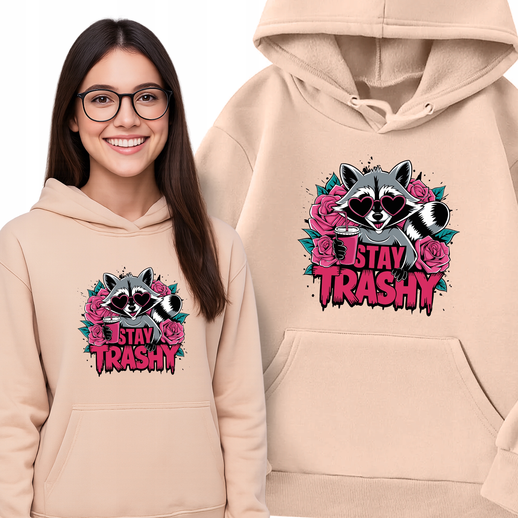 Mikina S Kapucí Broskvová Stay Trashy pro dívku jako Dárek Vel M