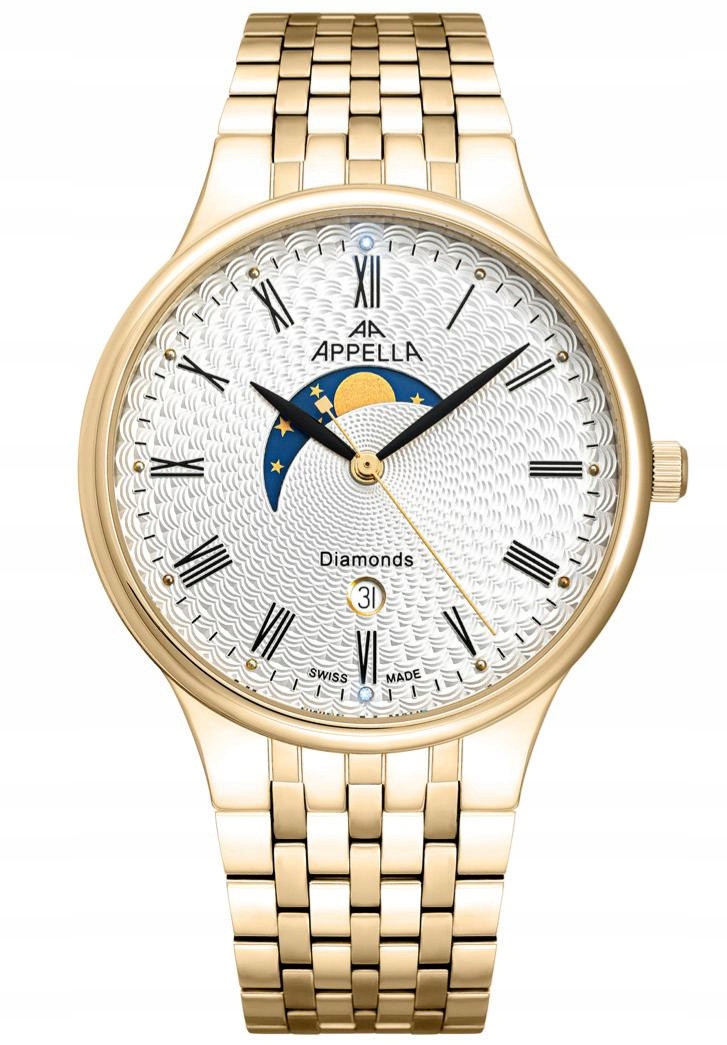 Nové Originální Pánské hodinky Appella L12002.1133DMQ Diamonds fáze měsíce