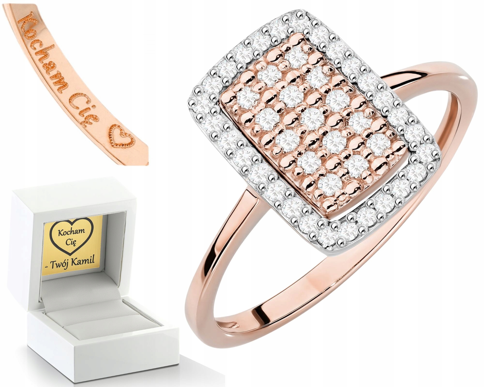 Růžový Zlatý Prstýnek S Diamanty, Gravírování Bonus