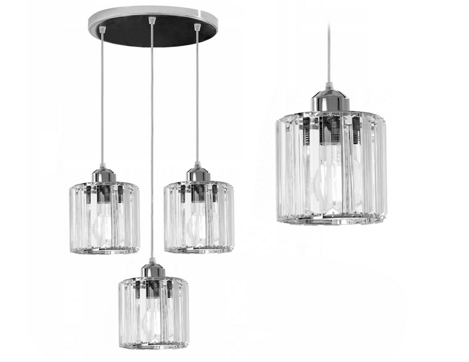 

Lampa Sufitowa Wisząca Potrójna Kryształ Chrom