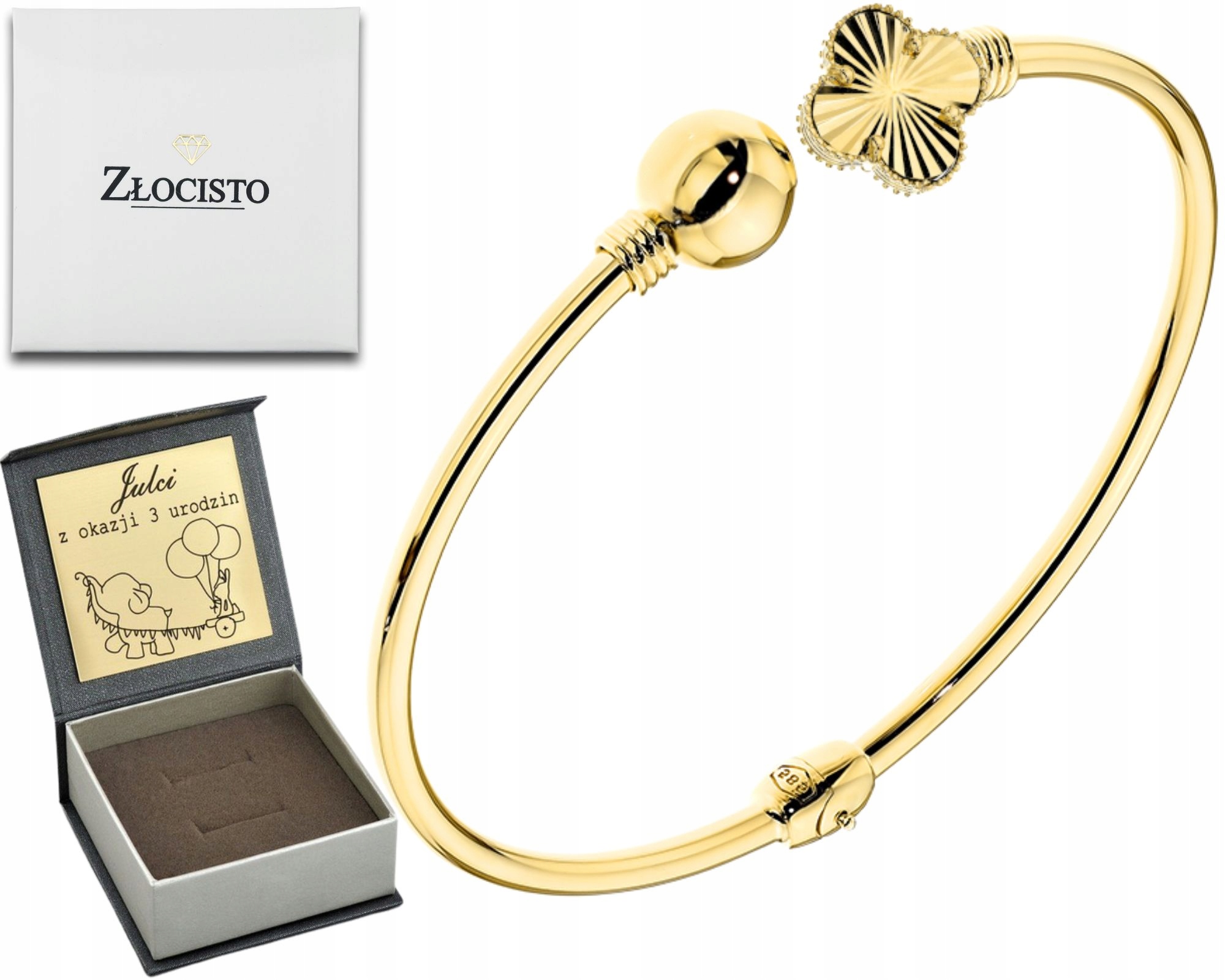 Zlatý Náramek, Hladká Kulička A Diamantové Čtyřlístek, Zlato 585