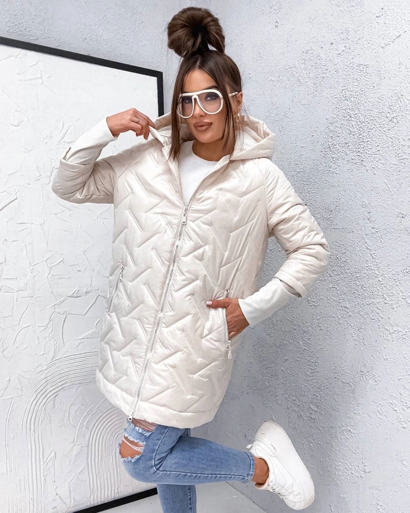 Prošívaná Bunda Plus Size T2-2290 Ecru 46