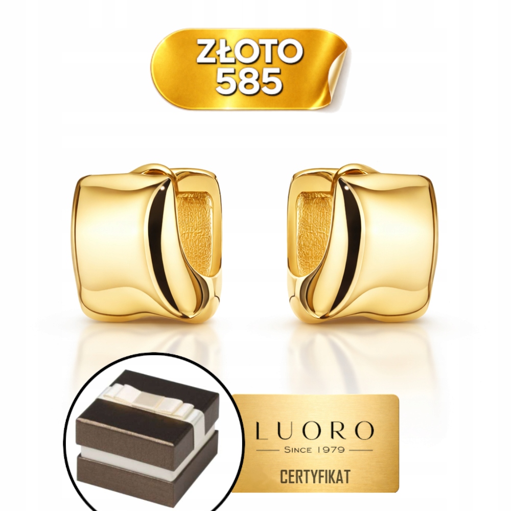 Náušnice Zlaté 585 14K Hladké Geometrické 1,2 CM Krabička Dárek