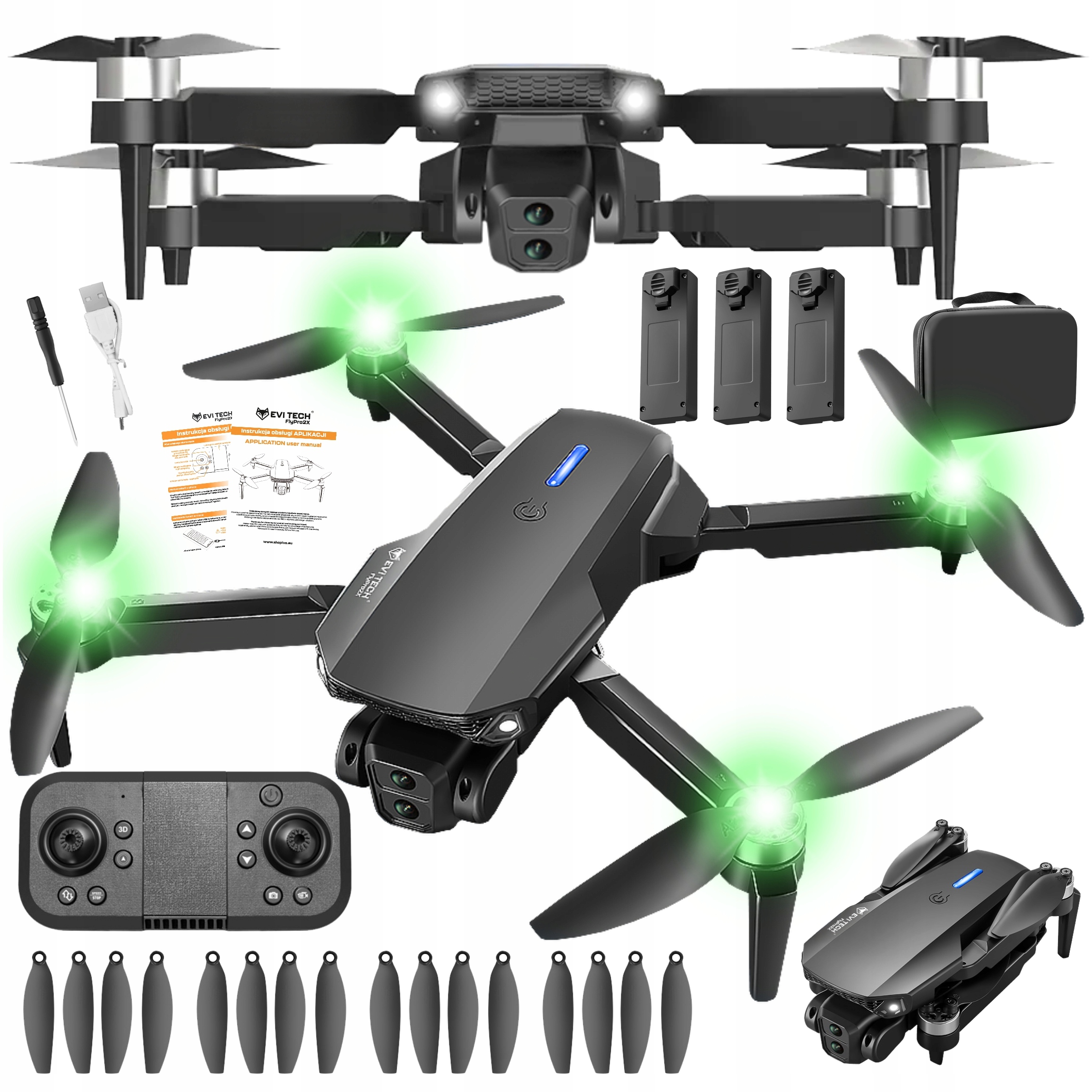 Dron Hračka FlyPro2X Regulace 2 Kamery Bezkartáčové motory 30min Wifi