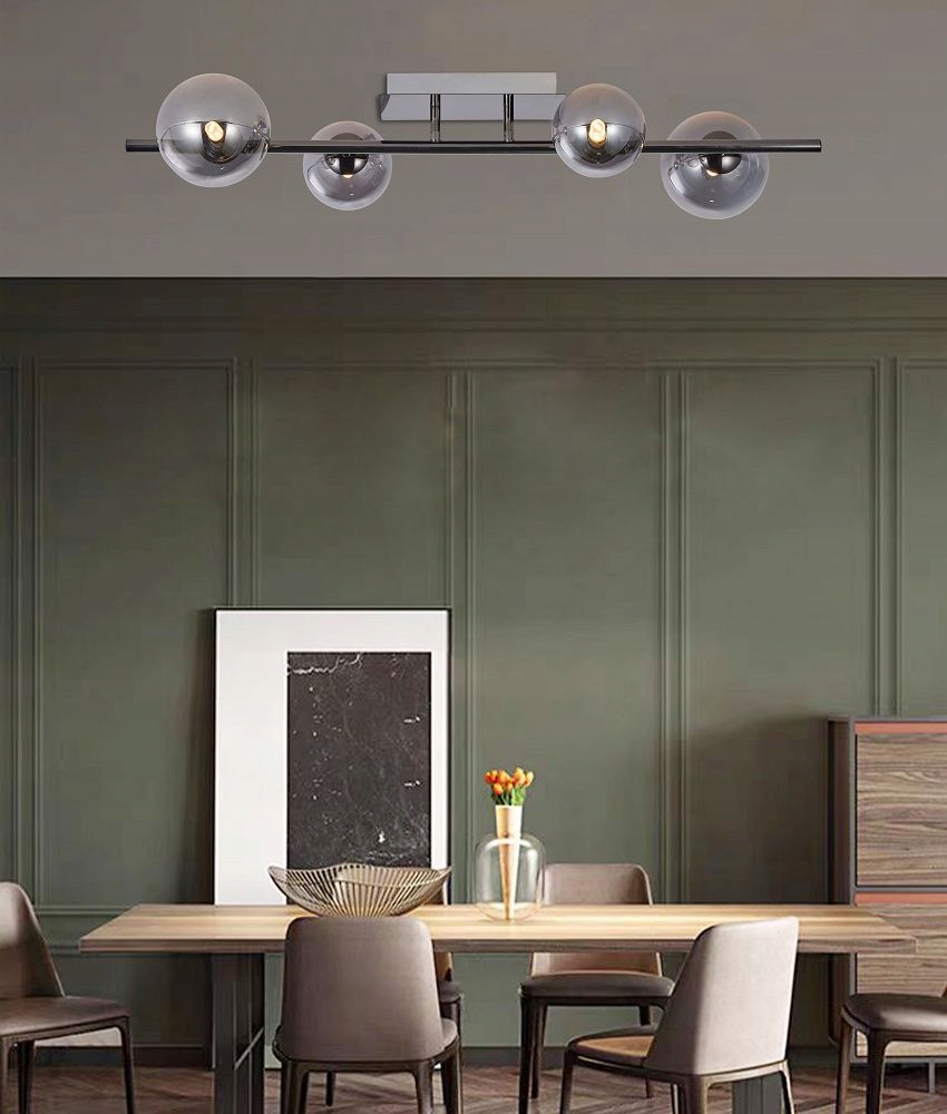 Luxusná lampa s 4 guľovými tienidlami do jedálne Sevilla čierna, chróm G9