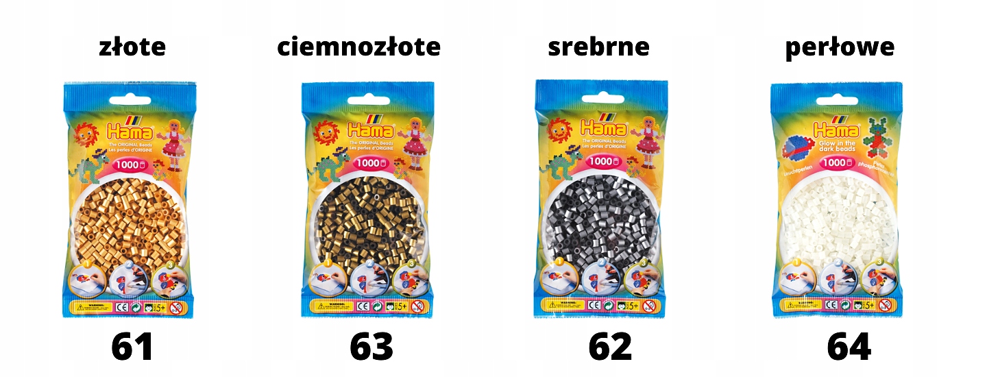 Koraliki ZŁOTE / SREBRNE Hama Midi wybór 4 kolory EAN (GTIN) 028178207618
