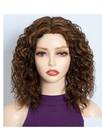 Paruka Krátké Vlnité Lokované Lidské Vlasy Typu Bob Bronz 30 cm