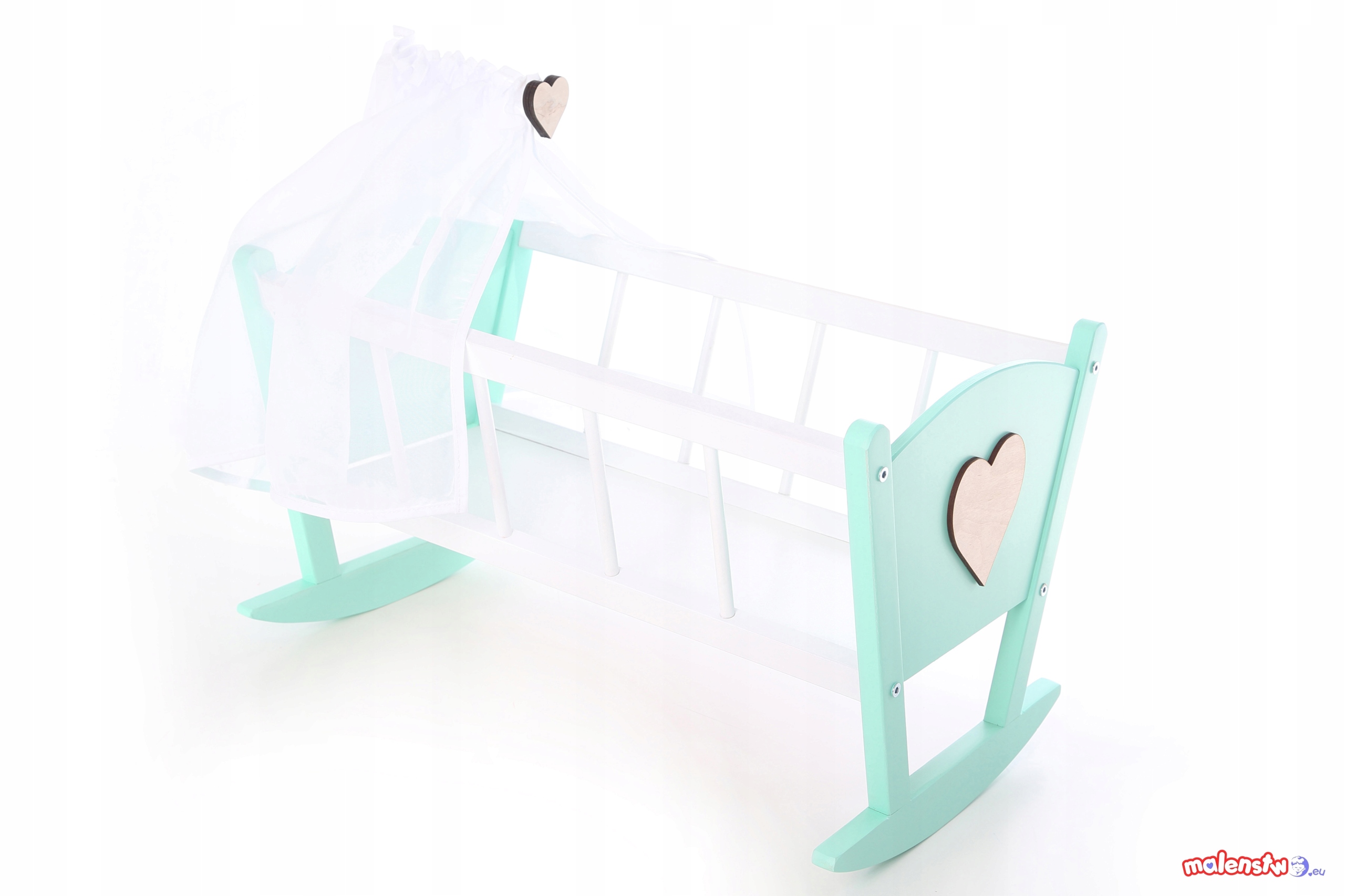 KOŁYSKA DREWNIANA DLA LALEK+BALDACHIM+POŚCIEL 3EL