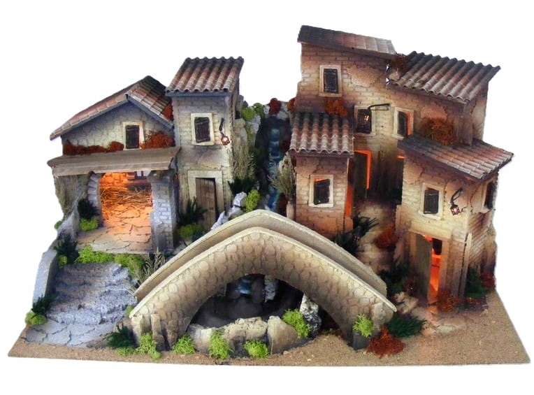 Vianočný Betlehem s osvetlením a vodopádom – 80x45x40 cm, pre postavy 10 cm