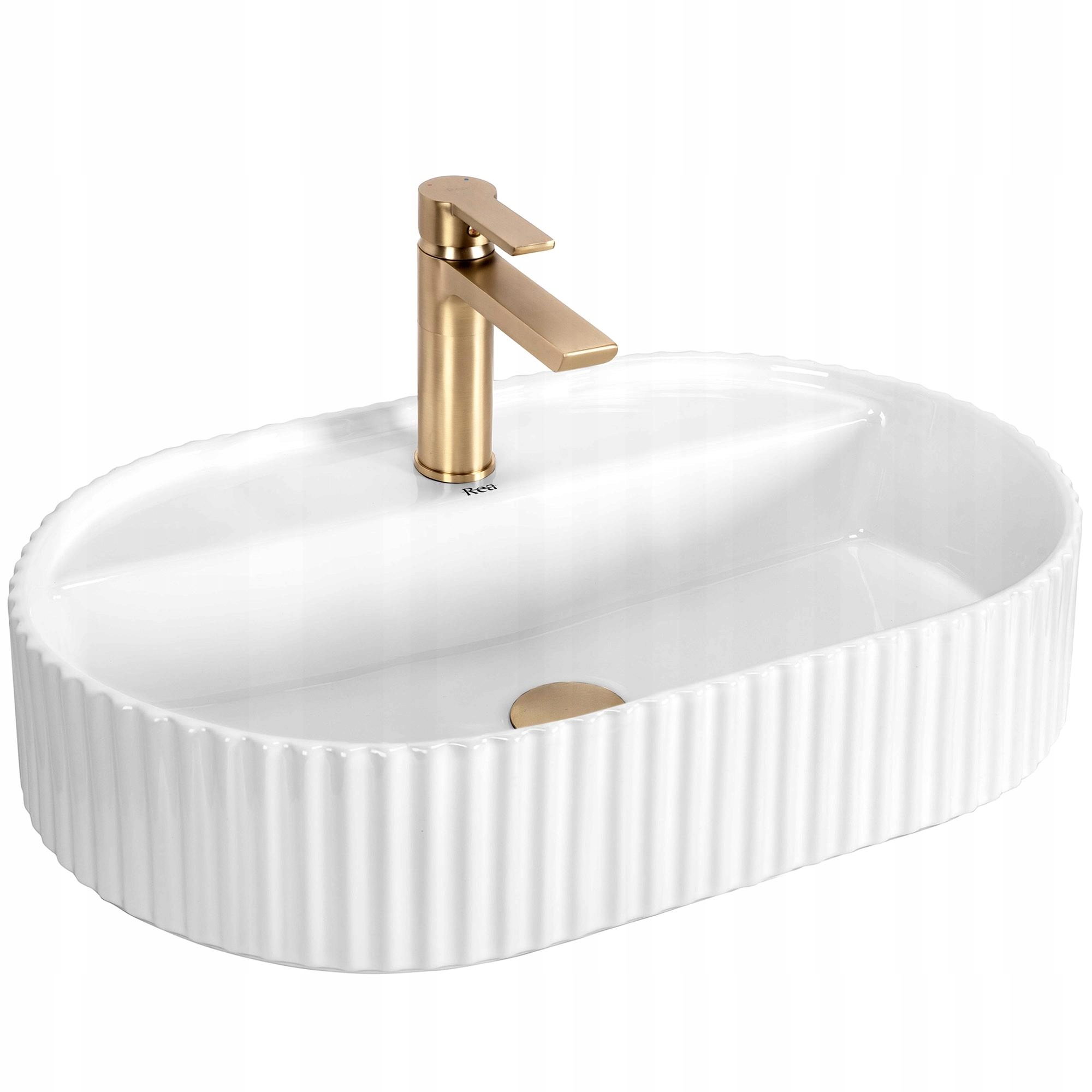 Umyvadlo Na Desku Rýhované Rea Marcela 60 cm Bílá Oválná Velká Na Desku