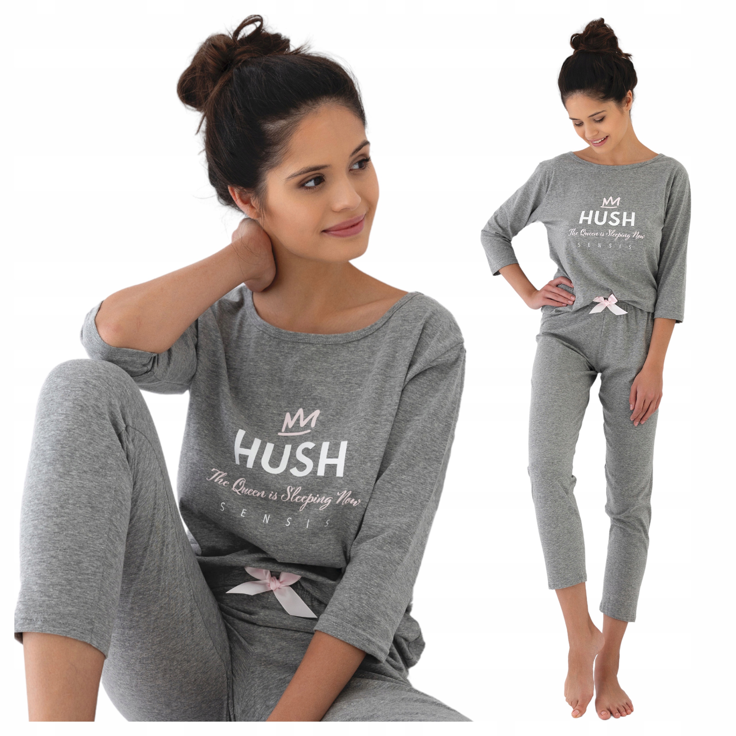 Dámské bavlněné pyžamo dvoudílné teplé s dlouhým rukávem, měkké, hush S