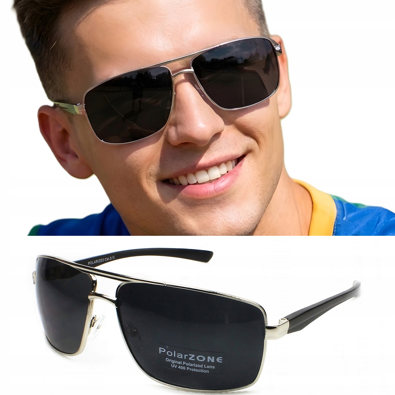 Okulary przeciwsłoneczne męskie polaryzacyjne UV400 Polarzone Pilotki