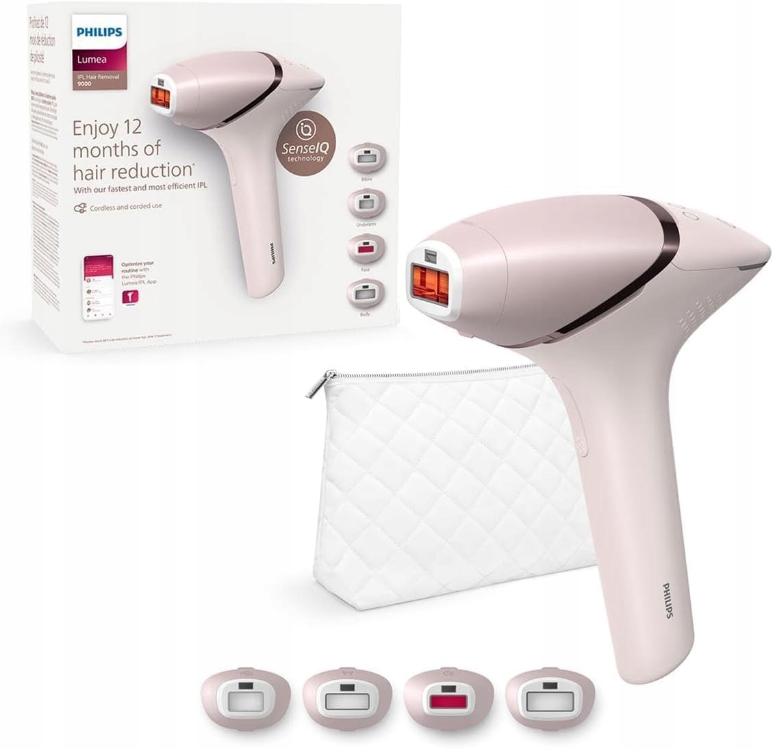 Depilator Ipl Philips Lumea Ipl 9000 BRI957 SenseIQ Duży Zestaw x4 Nasadki