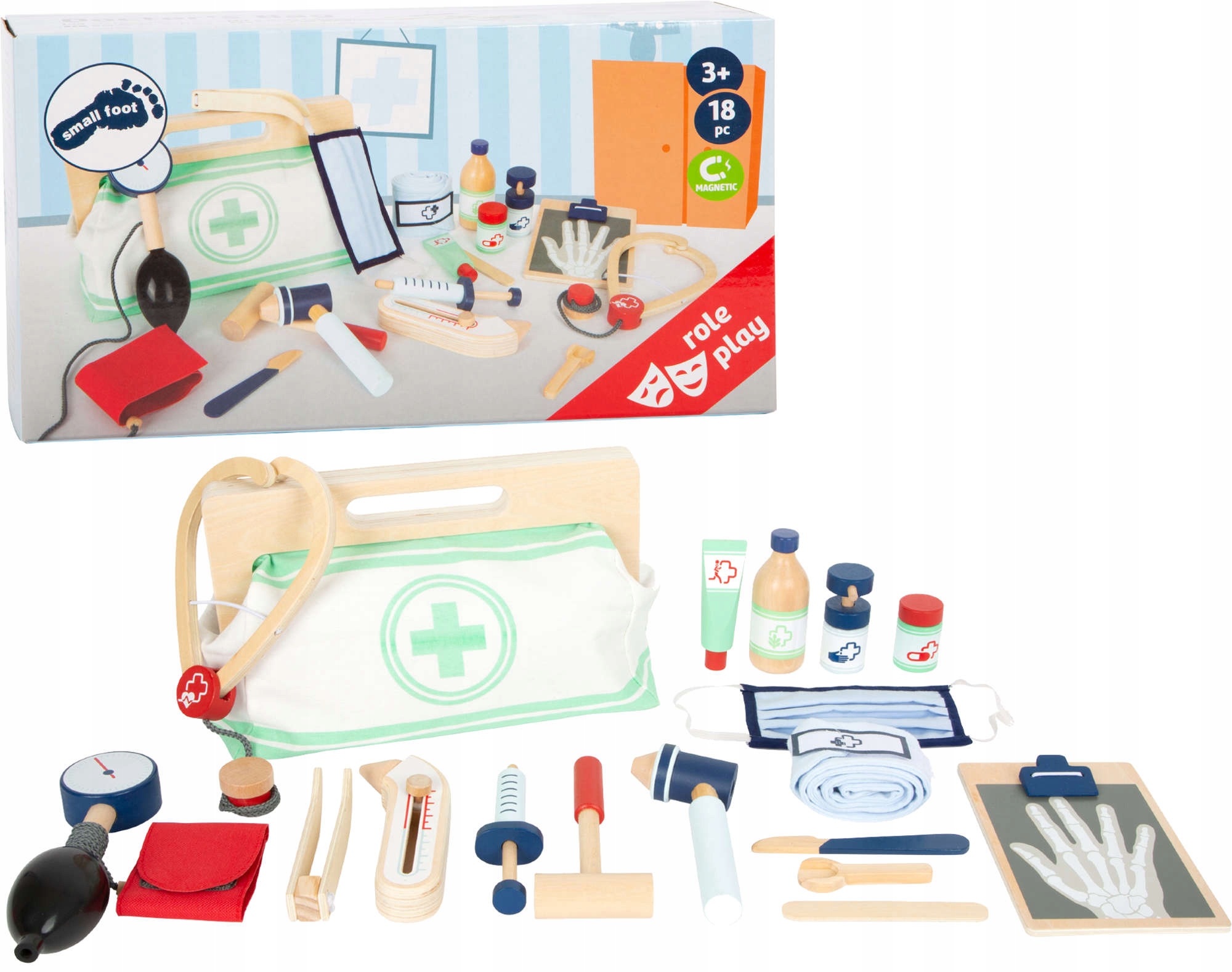 

Duży Drewniany Zestaw Lekarski W Torbie 18 El.