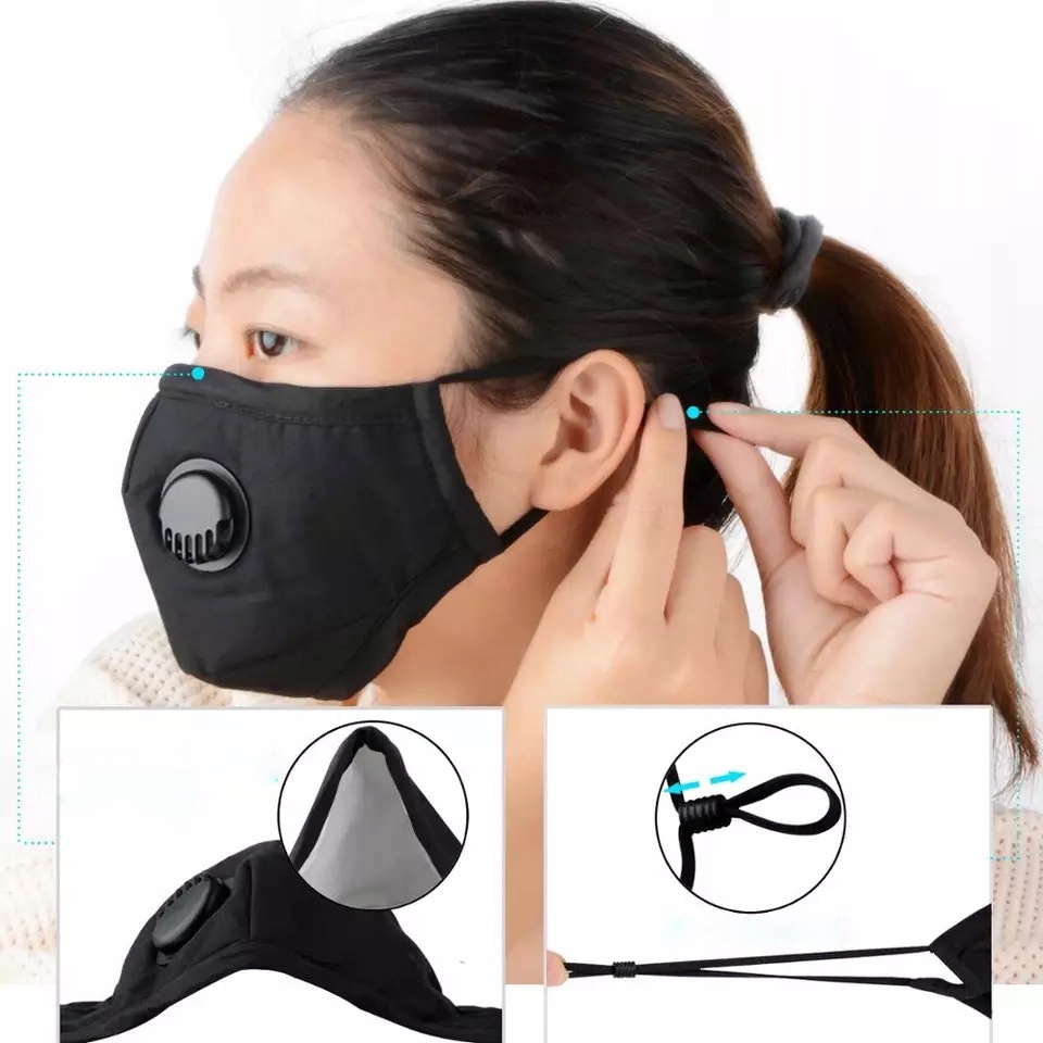 KOMPLET CZARNA Maska+ 3x FILTR PM 2.5 Liczba zaworów 1