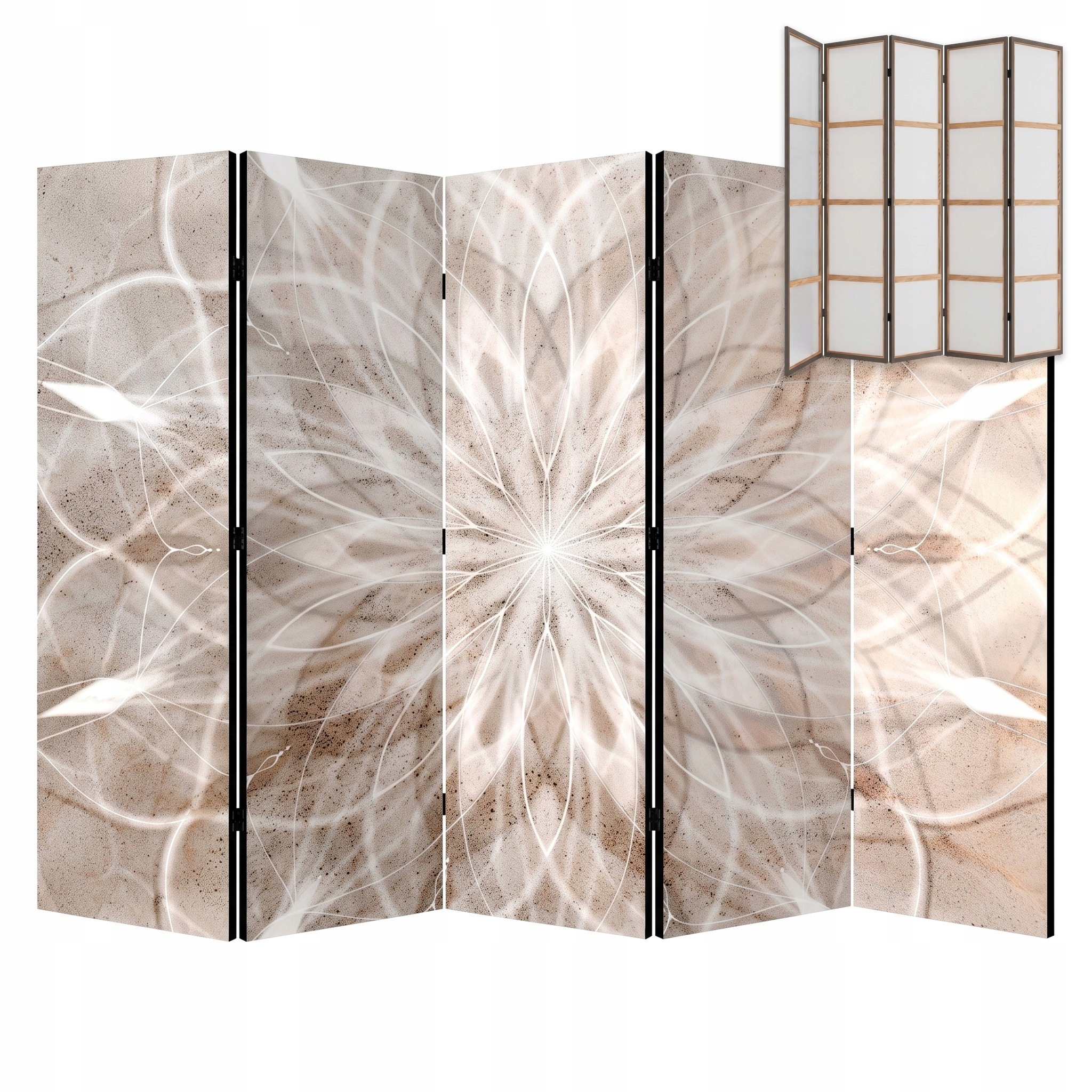 Paraván pokojový 5-dílný dekorativní boho zen béžový 225x172