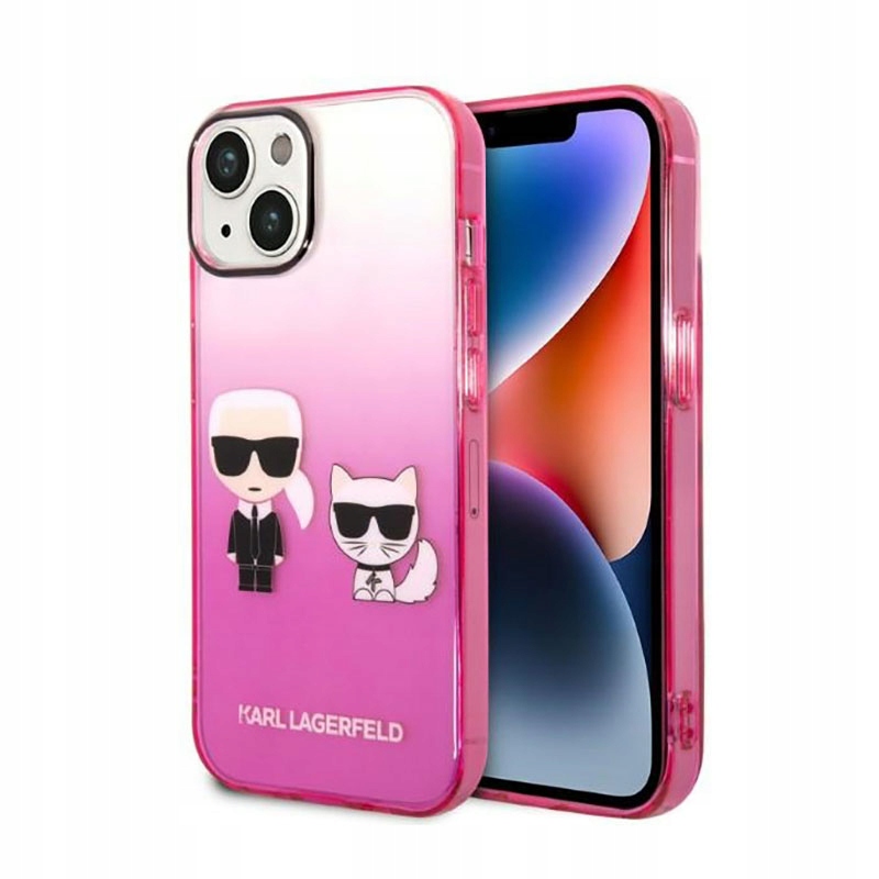 Karl Lagerfeld Gradient Ikonik Karl & Choupette Pouzdro pro iPhone 14 Plus (růžové)