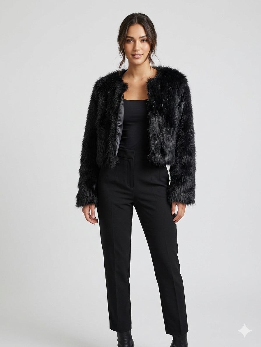 MODA DURAGI FUTERKO SZTUCZNE BEZ ZAPIĘCIA DAMSKIE CZARNE S OPA