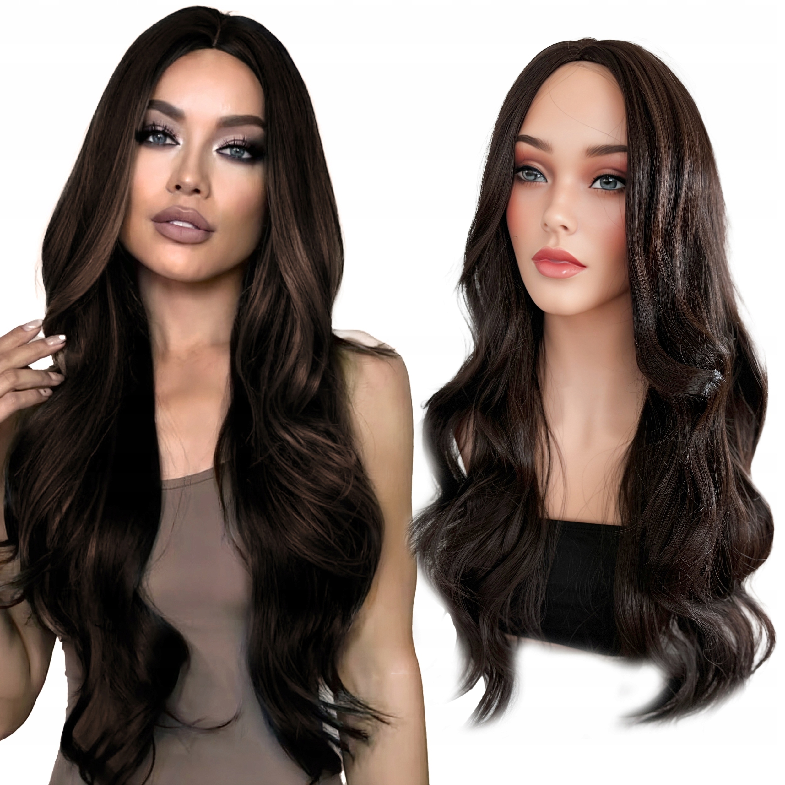 Syntetická paruka Umělé vlasy Tmavě hnědá Loki Lehké vlny Dlouhá 65 cm