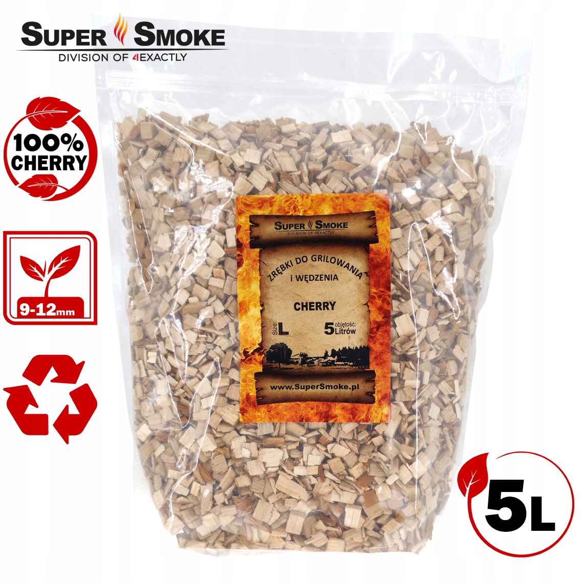 SUPER SMOKE Zrębki wędzarnicze CHERRY size:L (Large) 5 litrów, doypack