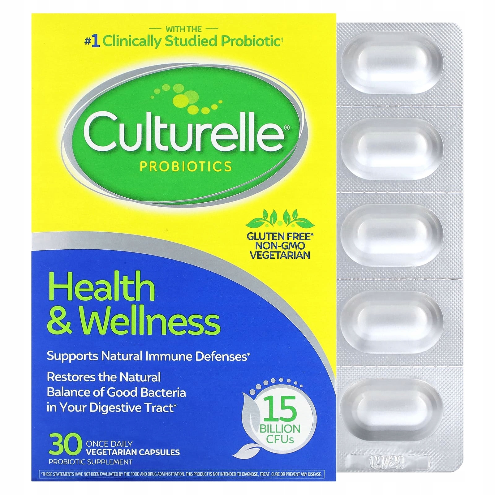 Culturelle, Probiotics, Health & Wellness, 15 miliard CFUs, 30 kapslí