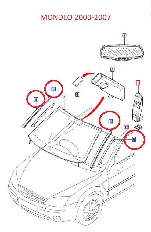 

Komplet Listw I Uszczelek Szyby Przód Mondeo Mk3