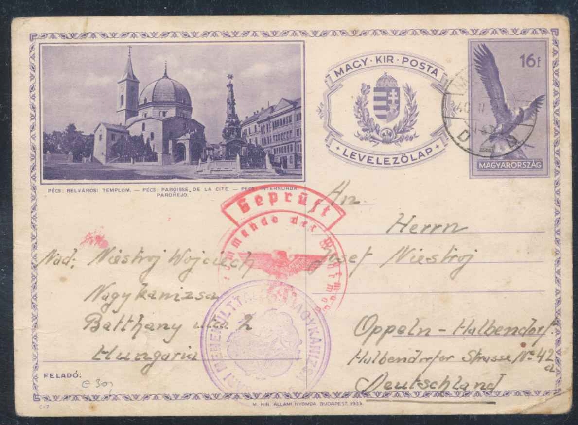 1940 II WŚ, INTERNOWANIE NA WĘGRZECH, kartka NAGYKAMIZSA.