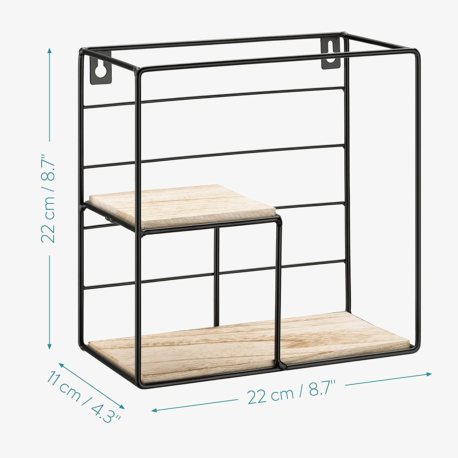 PÓŁKA ŚCIENNA DO ZAWIESZENIA CZARNY METAL I DREWNO Wysokość mebla 22 cm