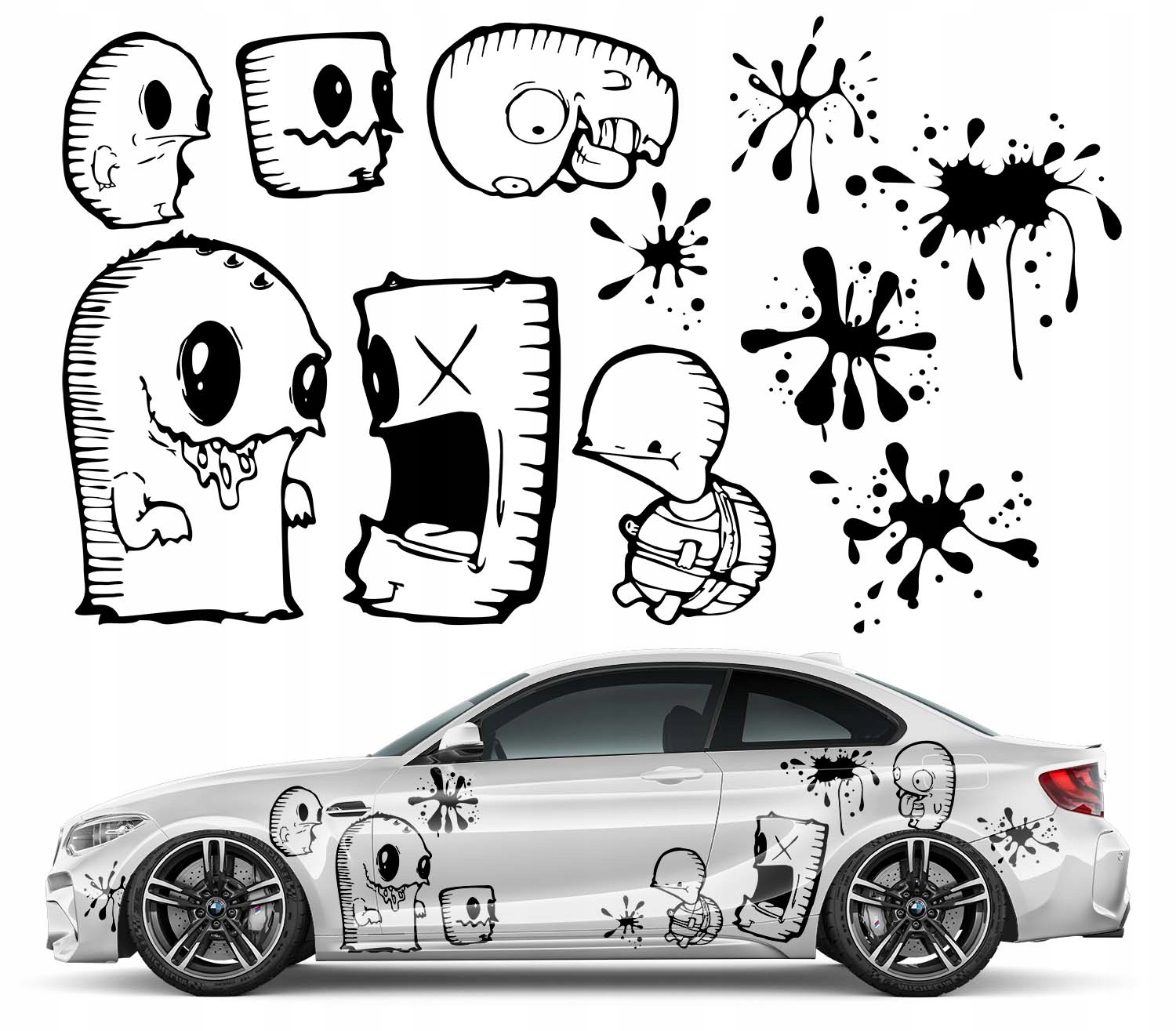 Samolepky na auto Motiv Příšerky Kleksy 94x320 cm