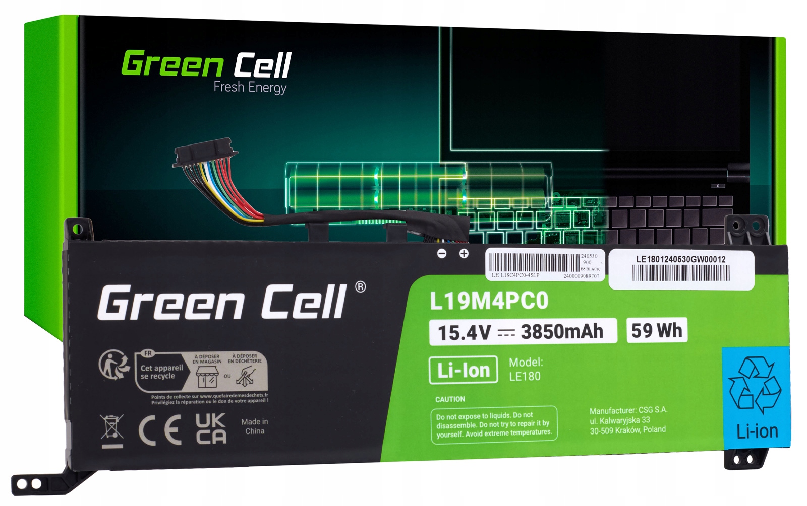 Bateria Green Cell L19M4PC0 do Lenovo Legion 5 5P-15IMH05 5P-15IMH05H