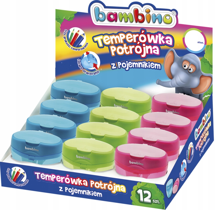 Temperówka potrójna BAMBINO z pojemnikiem kolorowa Marka Bambino