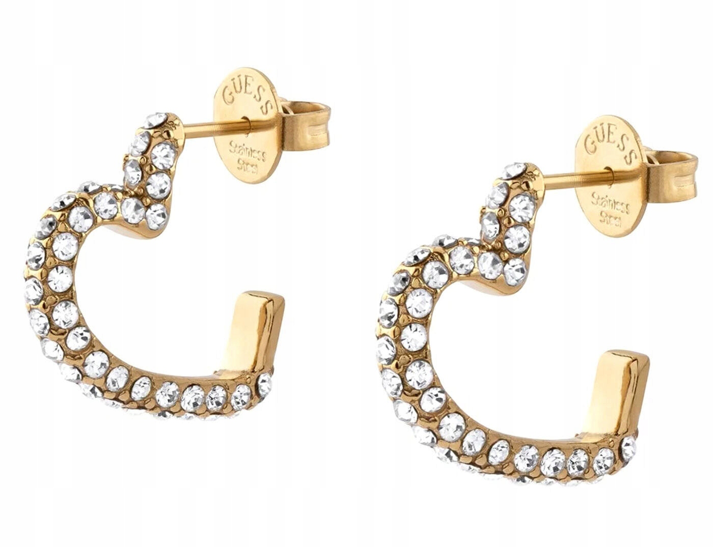 Ocelové Zlaté Náušnice Guess Beloved Křišťály Srdce JUBE05017JWYGT/U