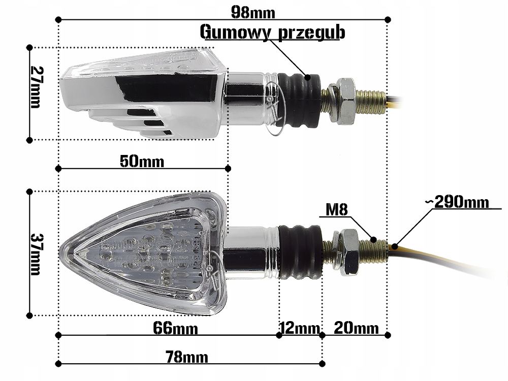 KIERUNKOWSKAZ MOTOCYKLOWY LED STZAŁKA CHROM HOMOLO Producent IM Technics