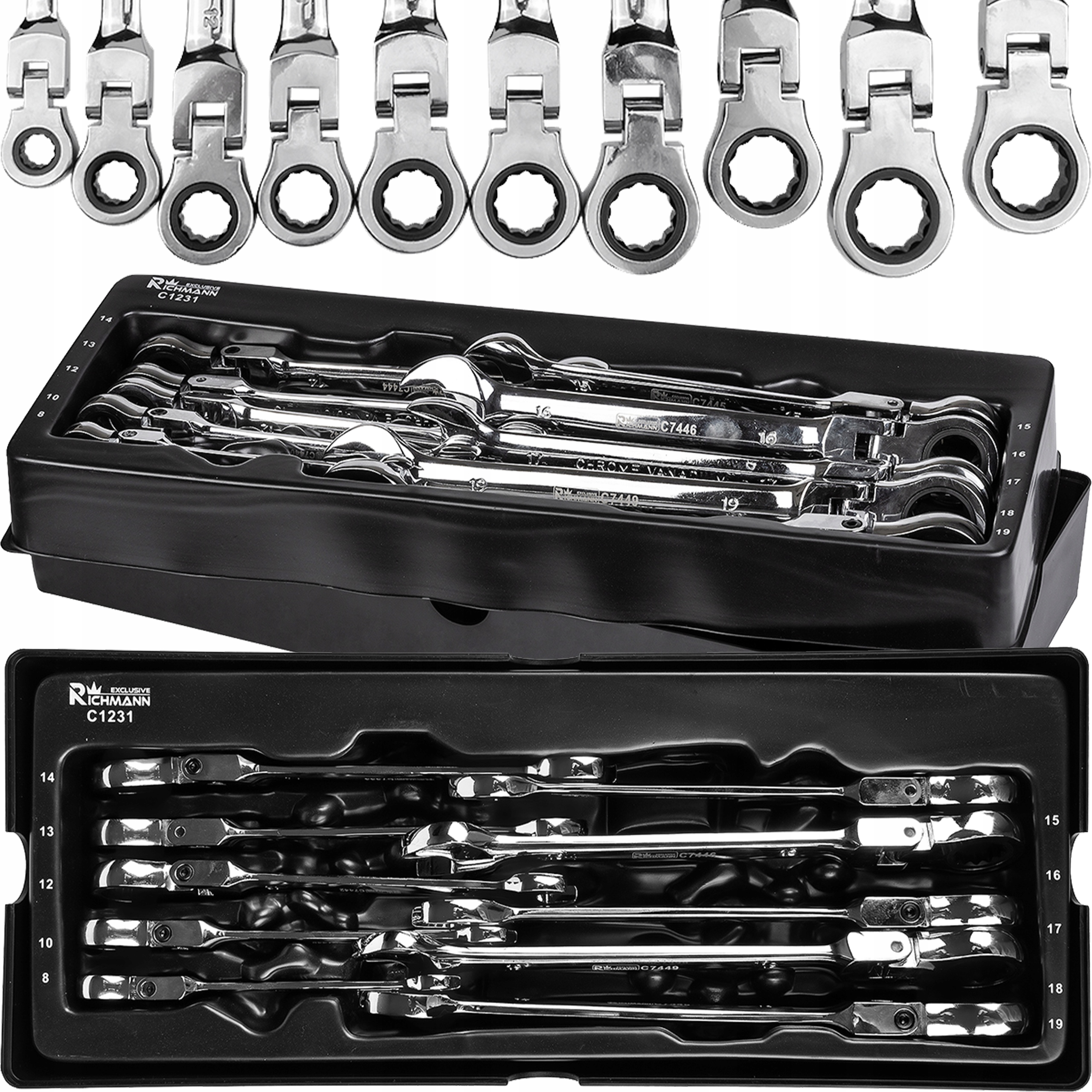 WKŁAD 10el. KLUCZE PŁASKO-OCZKOWE ŁAMANE 8-19mm