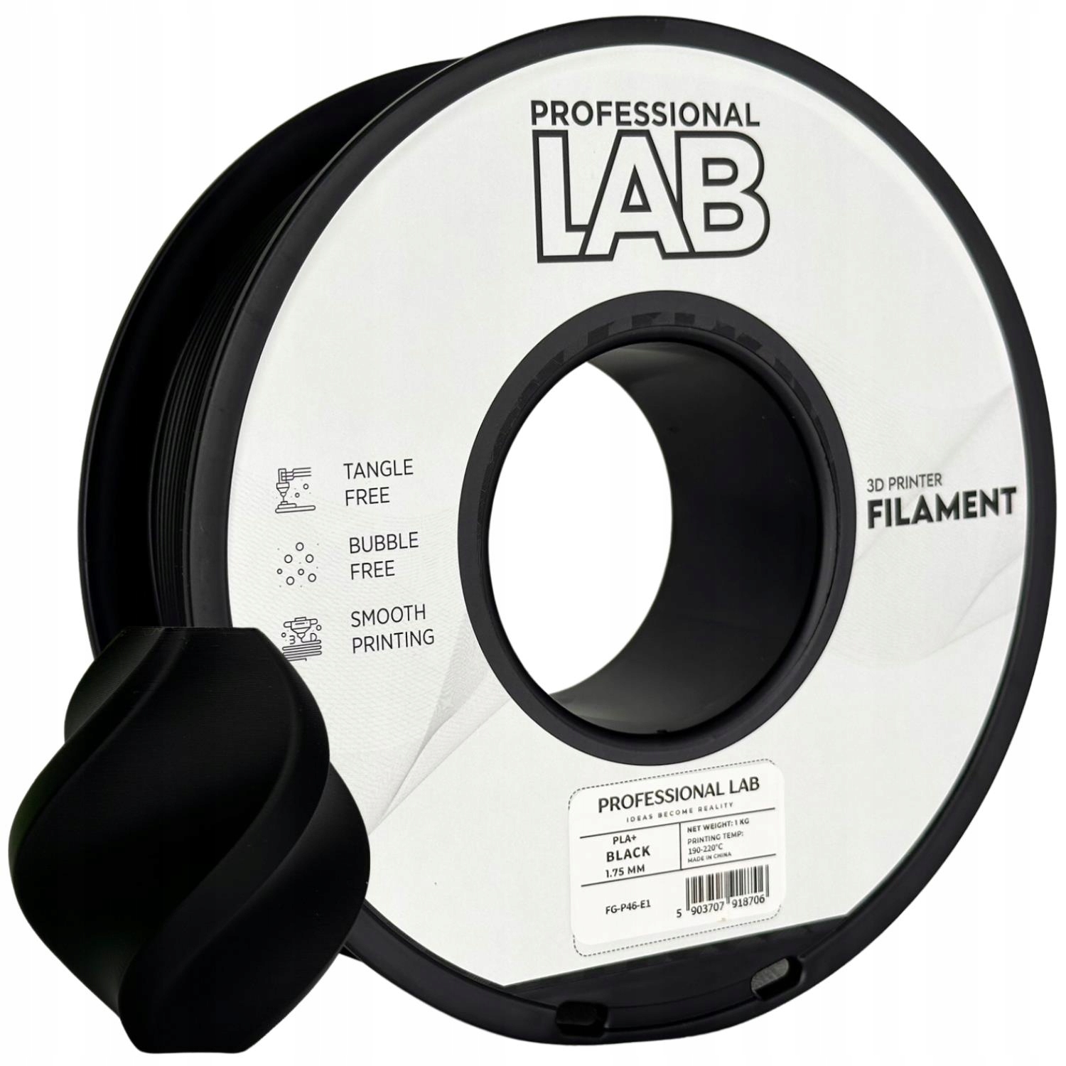 2 x Filament Prof. Lab Pla+ Black Czarny Wzmocniony 1.75mm 1kg