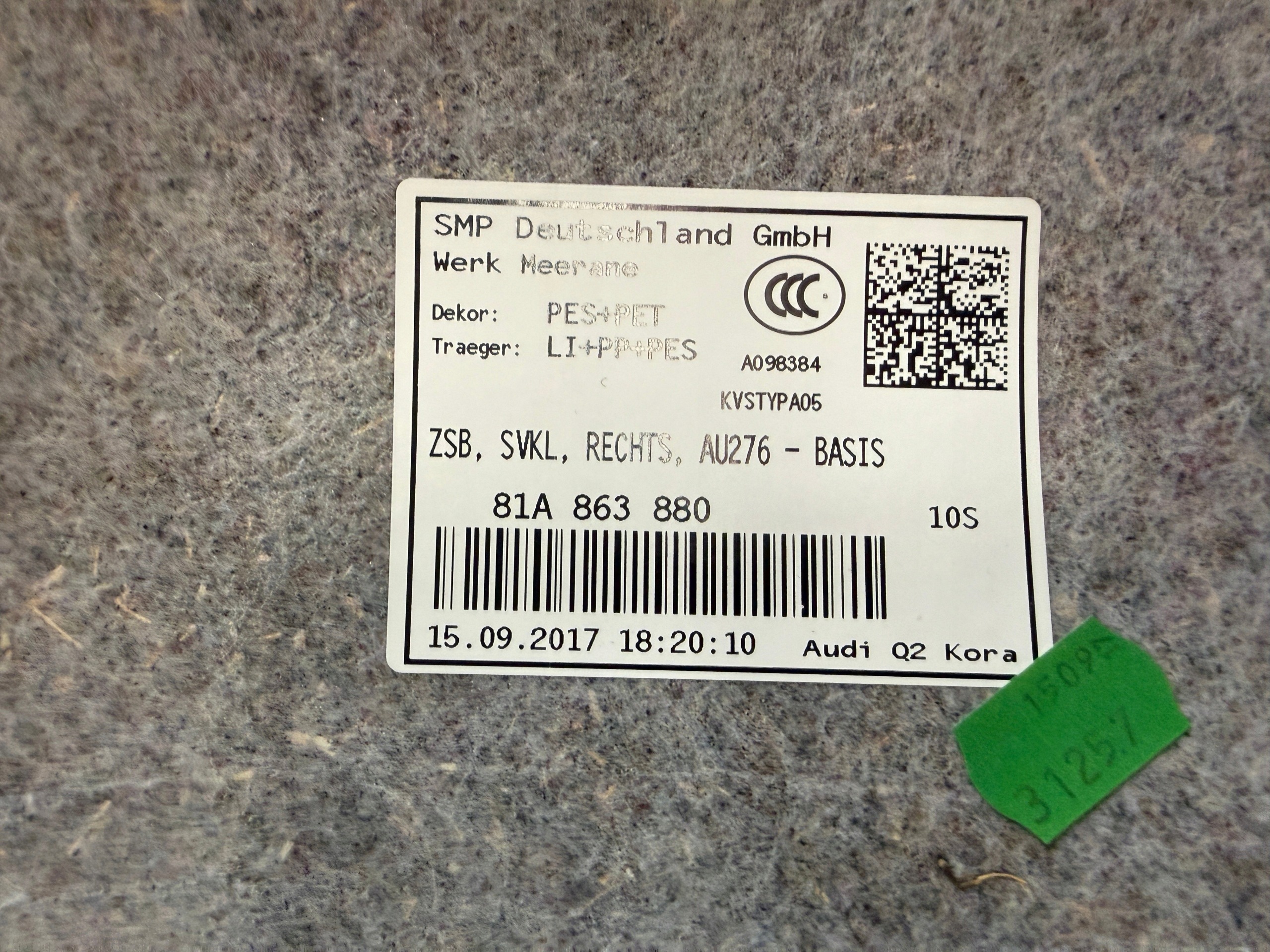 AUDI Q2 81A boot upholstery right 81A863880