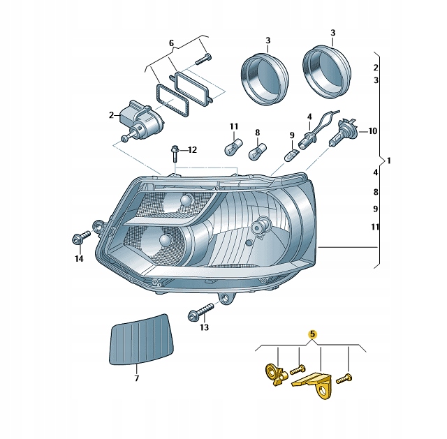 ZESTAW NAPRAWCZY REFLEKTORA LEWY PRZOD VW T5 OE