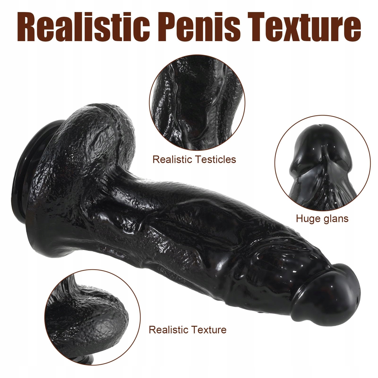 REALISTISCHER Czarny Dildo 33cm 8cm Średnica G-Punkt Stymulacja Ssawka — miniatura 5