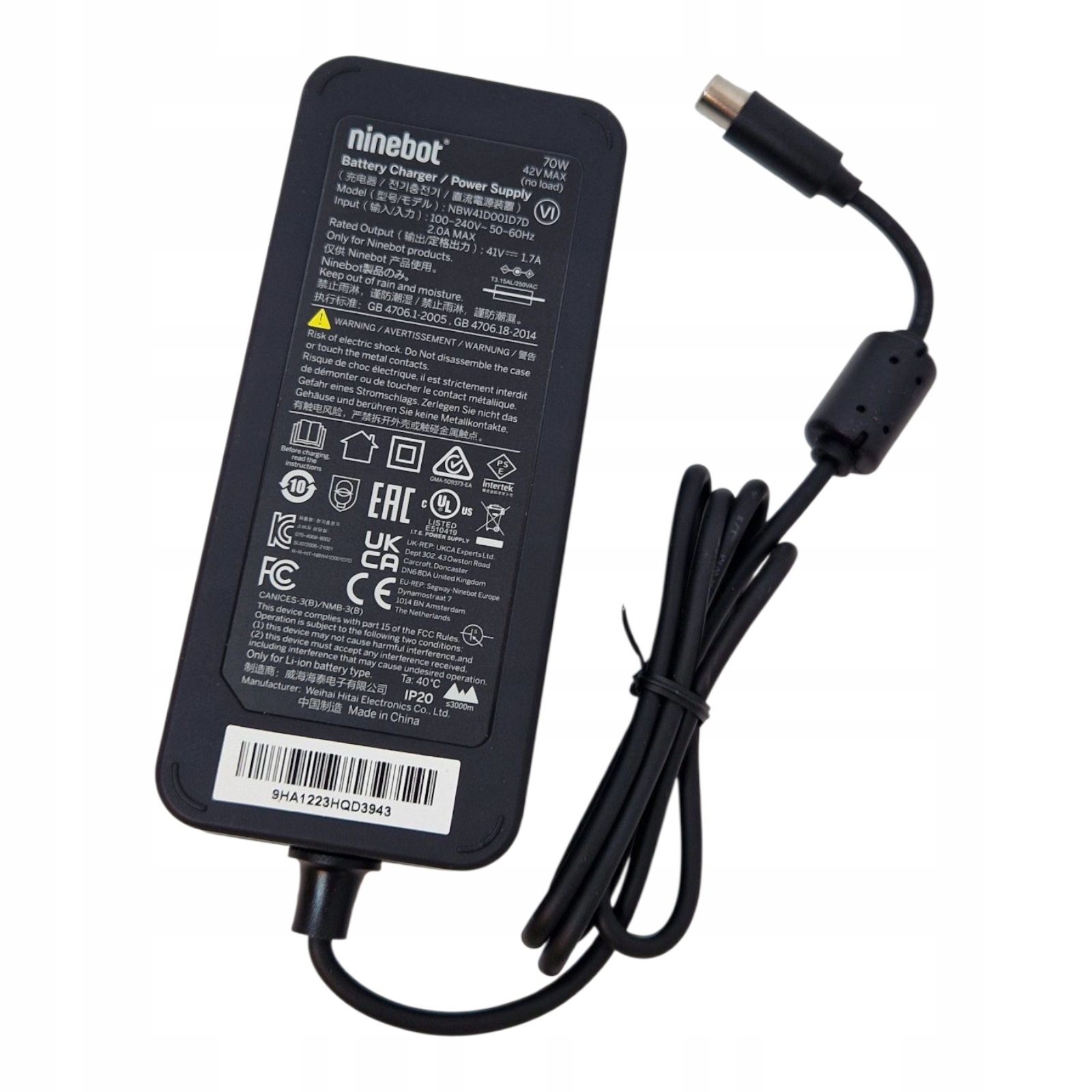 Ładowarka do hulajnogi Segway Ninebot NBW41D001D7D -70W, 42V,1.7A oryginał