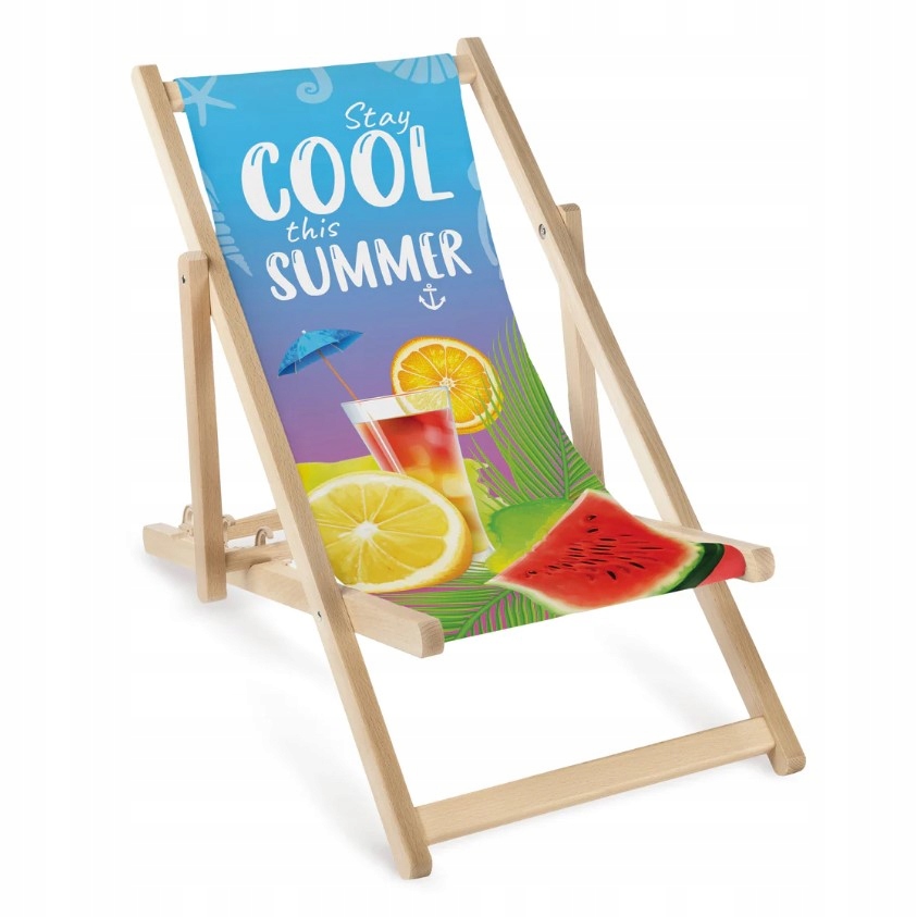 Ogrodowy Leżak Drewniany Dziecięcy z Nadrukiem Stay Cool This Summer