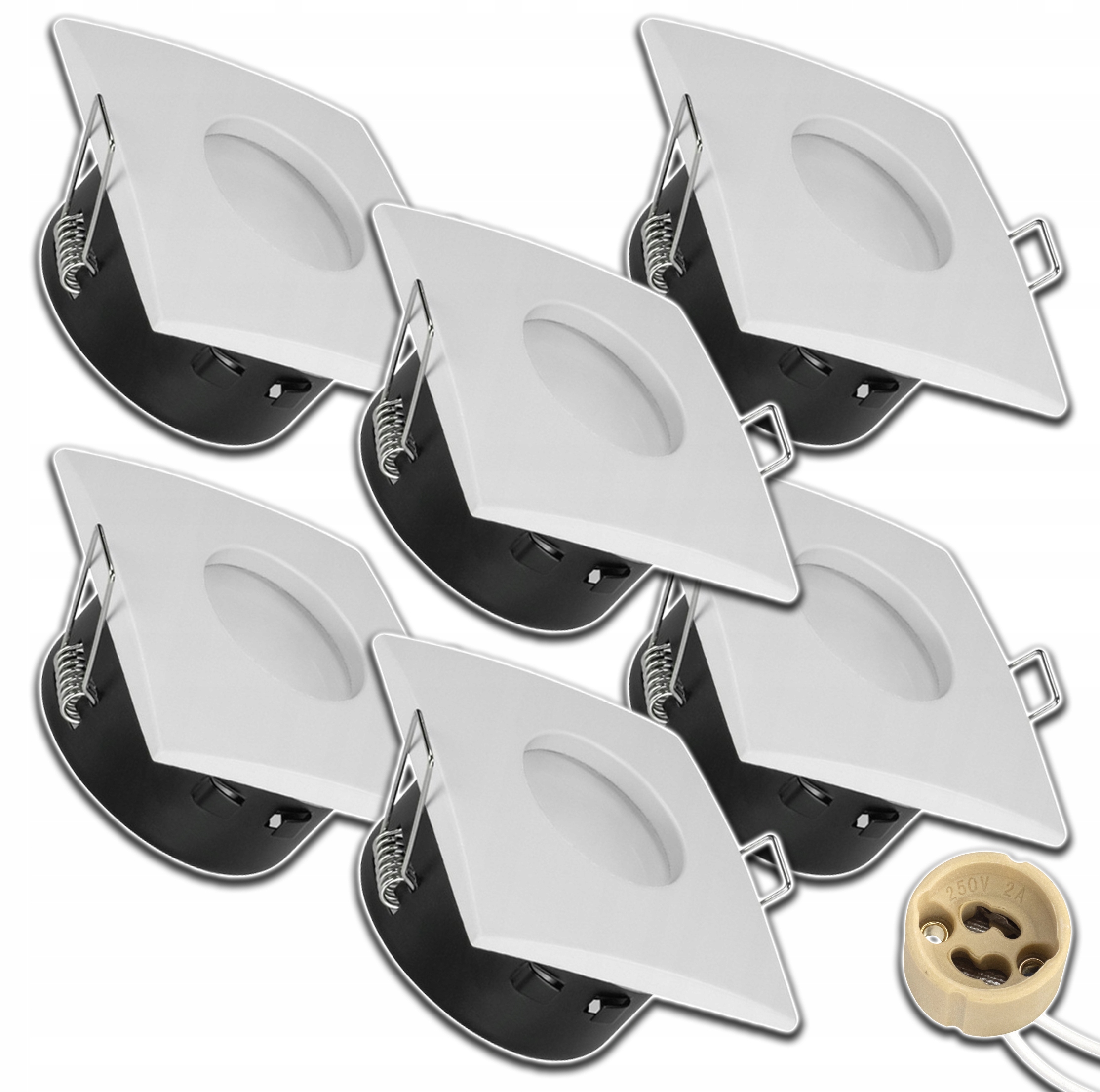 6x Zapuštěné Čtvercové Stropní Svítidlo Vodotěsná Podomítková Zásuvka